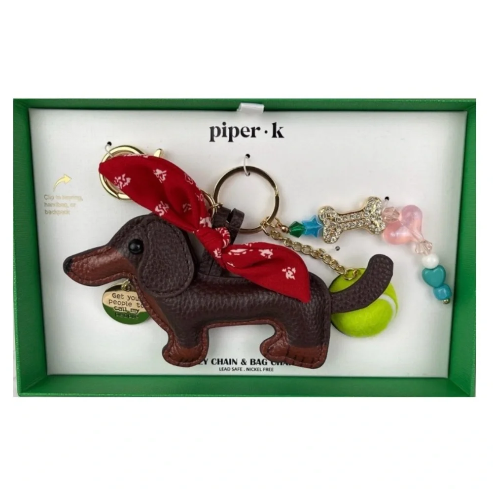 NWT ⚜️🤎⚜️ PIPER K Adorable Dachshund Doggie Key Chain Bag Charm - Picture 8 of 15